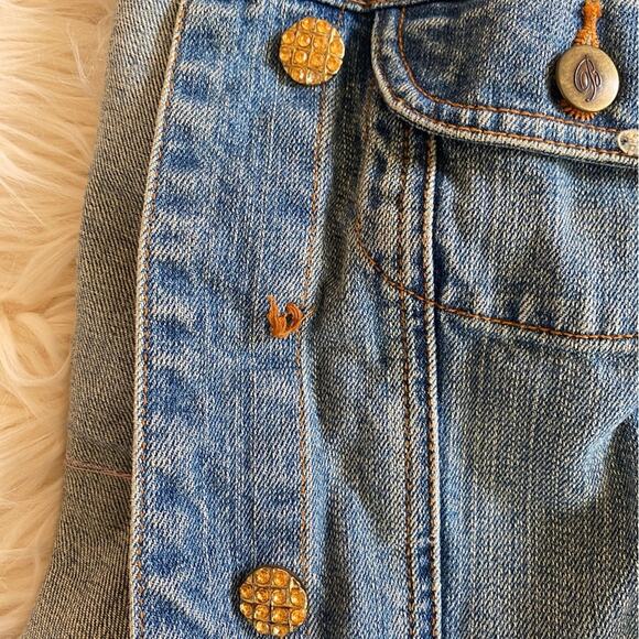 Vintage Bison Bisou denim jacket embroidery crystal beads size small Boho Fairy - Picture 4 of 8